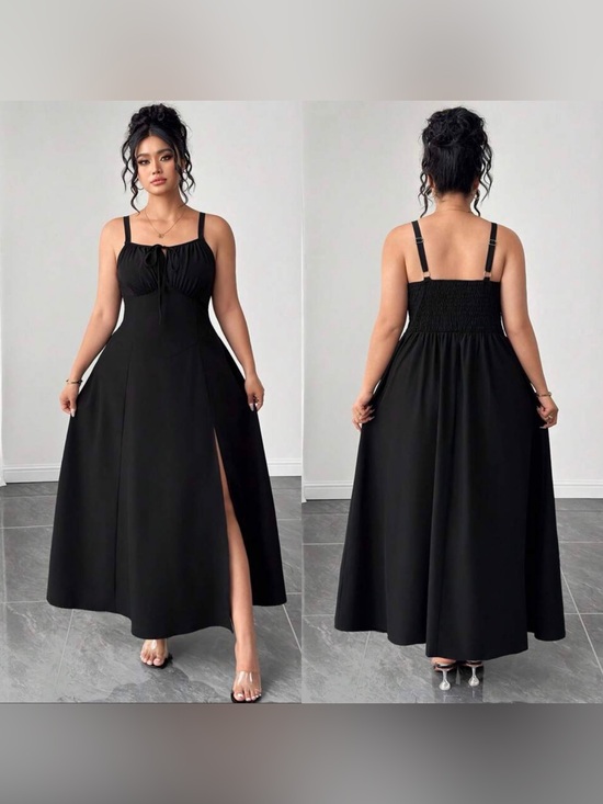 SHEIN Dresses & Skirts - SHEINCurve Black Maxi Dress with Smocked Back and Side Slit